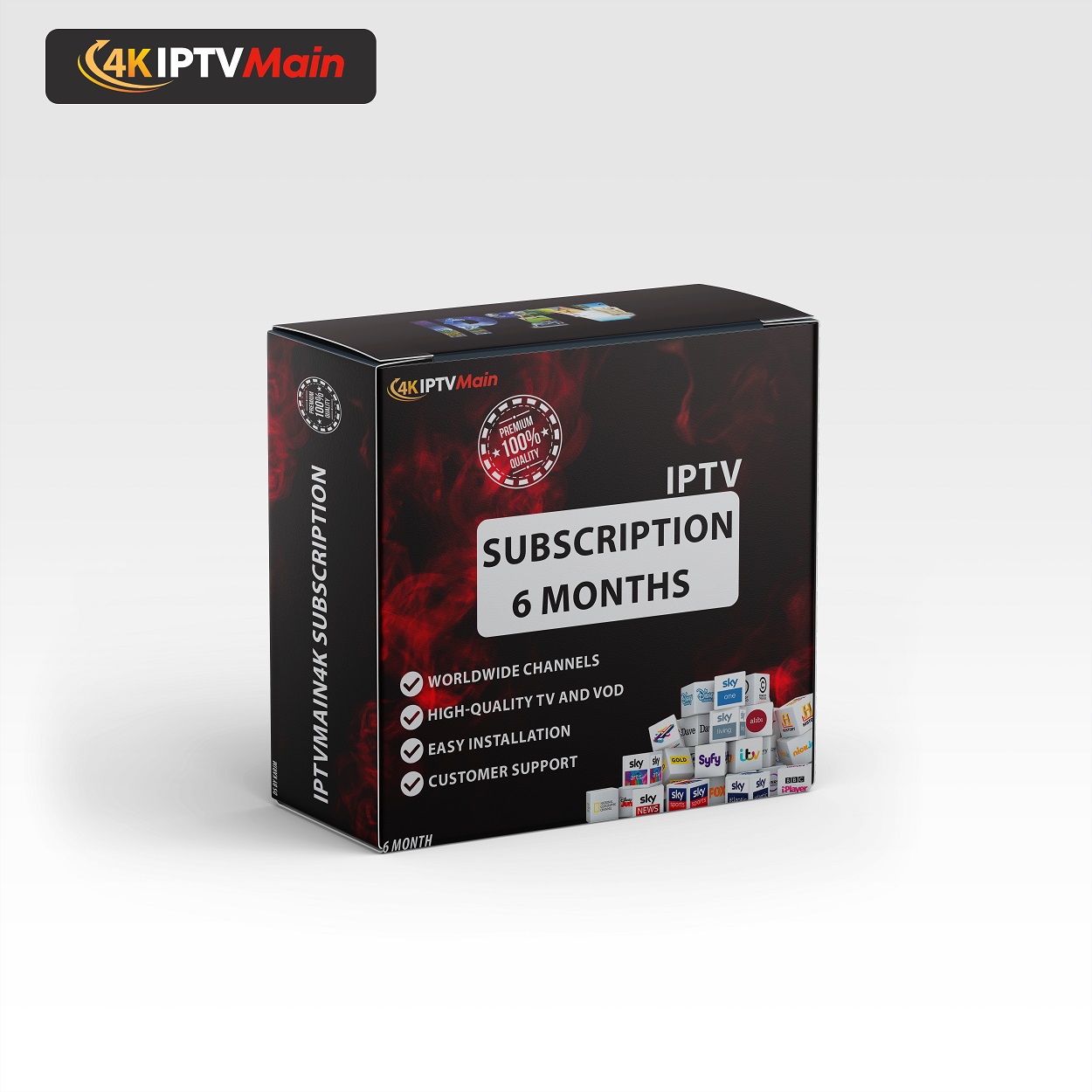 IPTVMain 6 Months Subscription Box with worldwide channels and HD & 4K streaming.